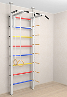 Шведская стенка Sv Sport враспор (Турник стандарт/Канат/Кольца/Лестница) (высота 275-295см) В702 ( Белый) ( Разноцветные перекладины)