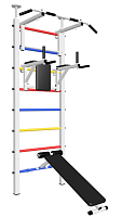 Шведская стенка Sv Sport враспор (Турник стандарт/Брусья/Скамья) Н705 (258-275 см) ( Белый) ( Разноцветные перекладины)