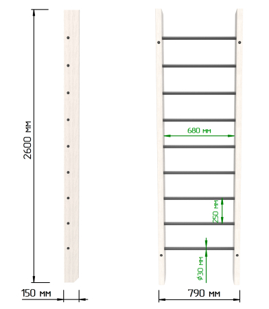 картинка Брашированная шведская стенка "Кастерли" Белый (Черные ступени) от магазина Лазалка