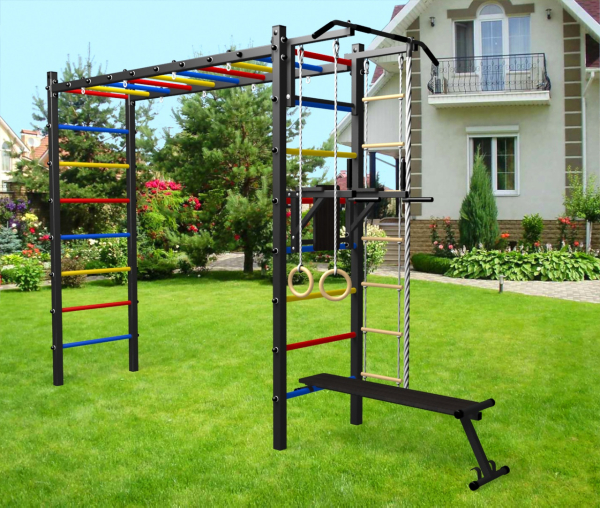 картинка Уличная шведская стенка Sv Sport рукоход У510 (Турник/Брусья/Скамья/Канат/кольца/лестница) от магазина Лазалка