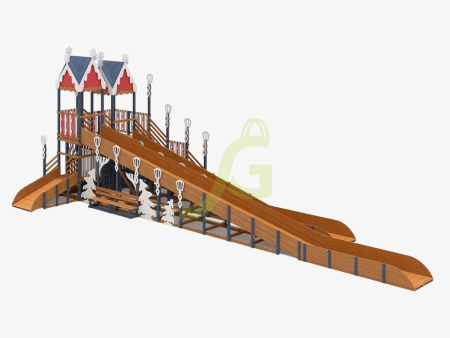 картинка Зимняя деревянная горка "IgraGrad Snow Fox 19" с тремя скатами от магазина Лазалка
