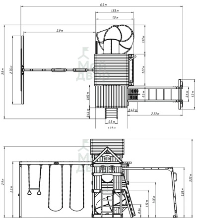 Детская игровая площадка "Панорама" с винтовой трубой и рукоходом