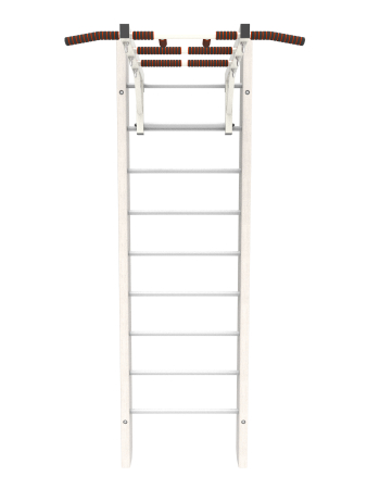 Брашированная шведская стенка "Кастерли" Белый с турником (Белые ступени)